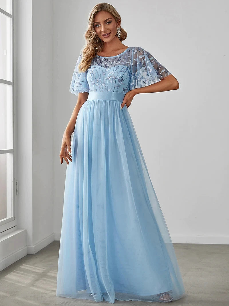 Elodie | Sequin Cap Sleeve Evening Gown
