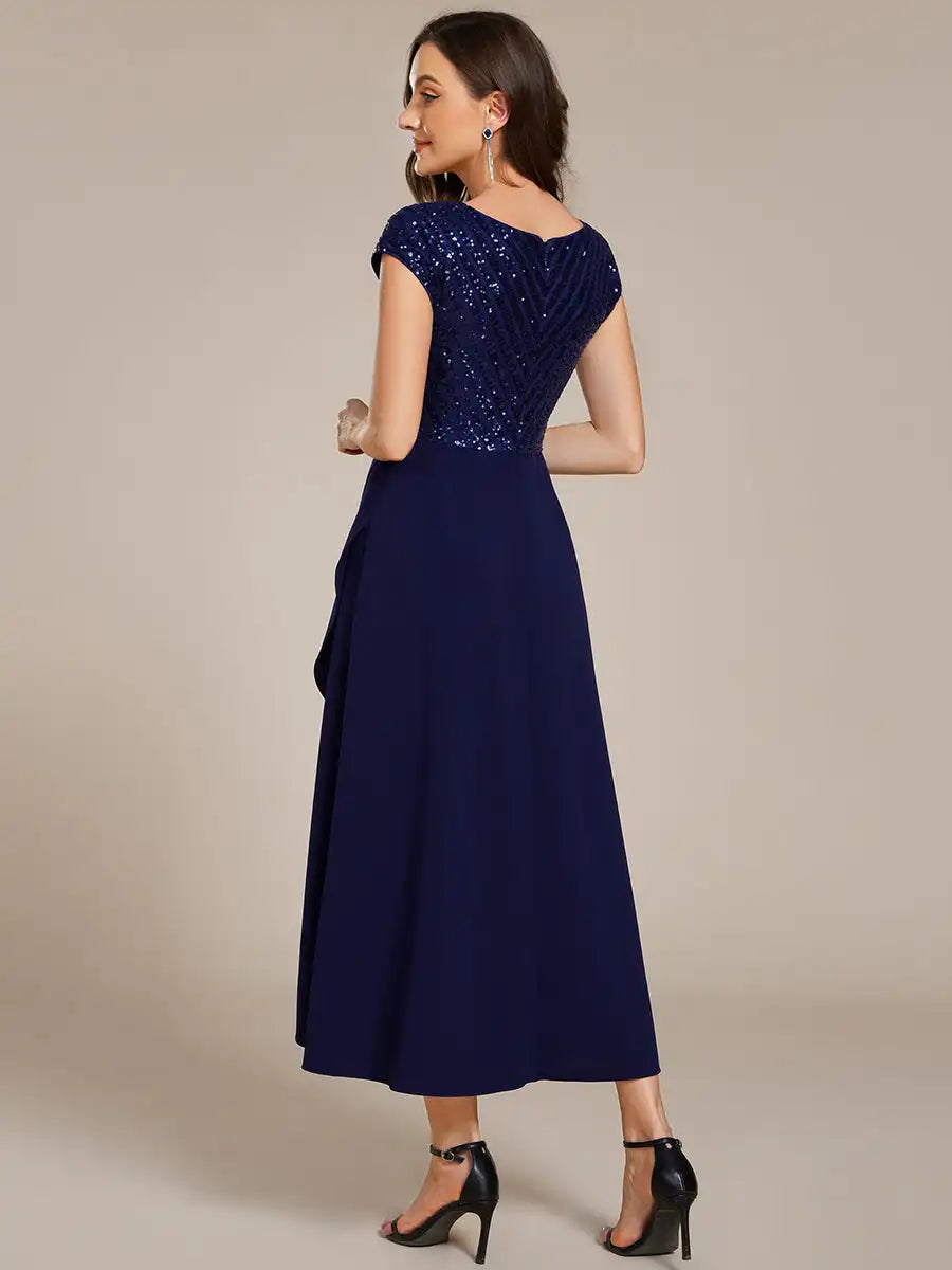 Nova | Sequin Detail V-Neck Evening Dress