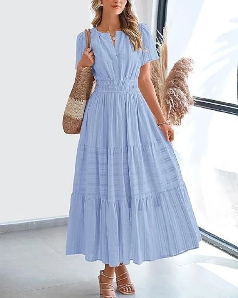 Francine | Pleated V-Neck Maxi Dress