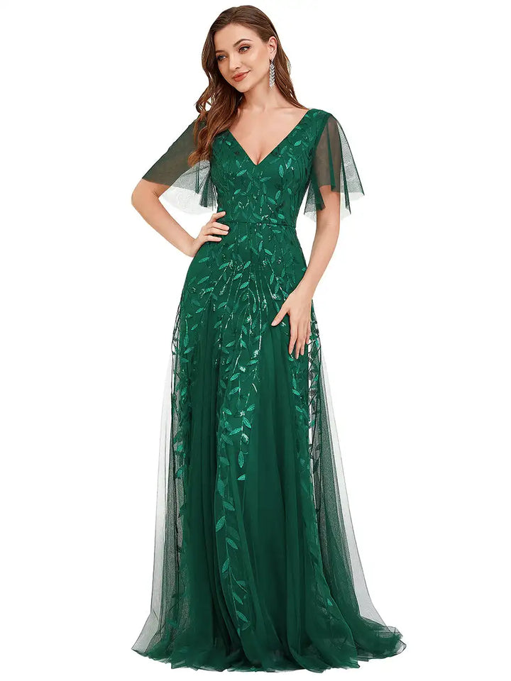 Skye | Sequin Deep V Evening Dress