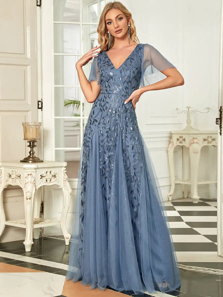 Skye | Sequin Deep V Evening Dress
