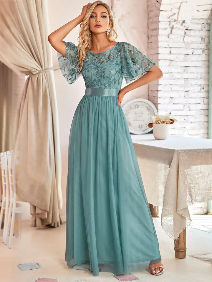 Elodie | Sequin Cap Sleeve Evening Gown