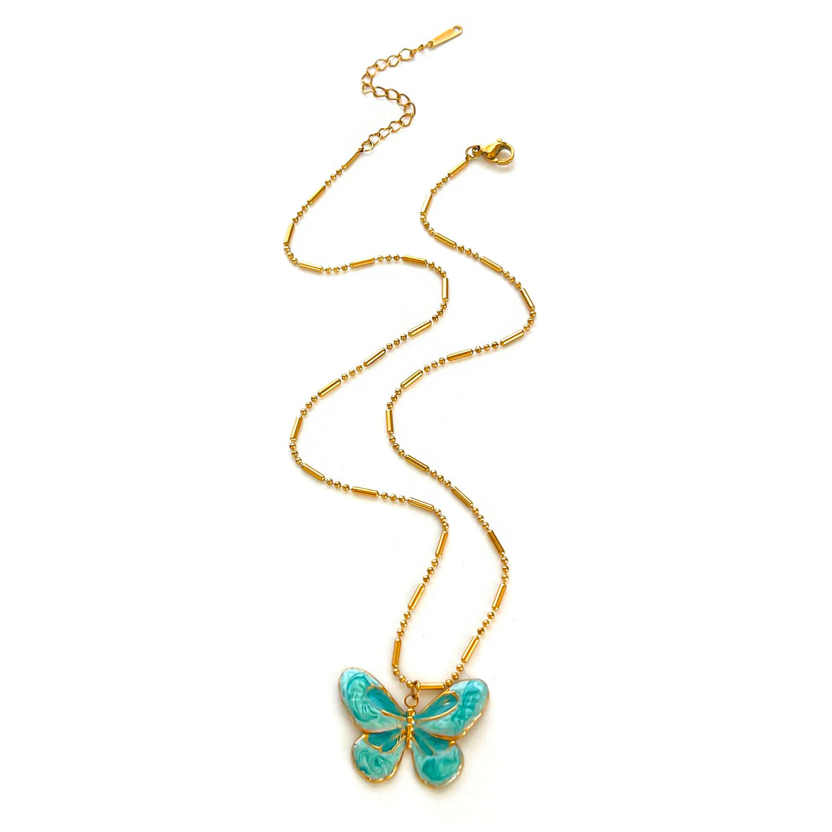 Beautiful Layered Necklace Set with Butterfly and Teardrop