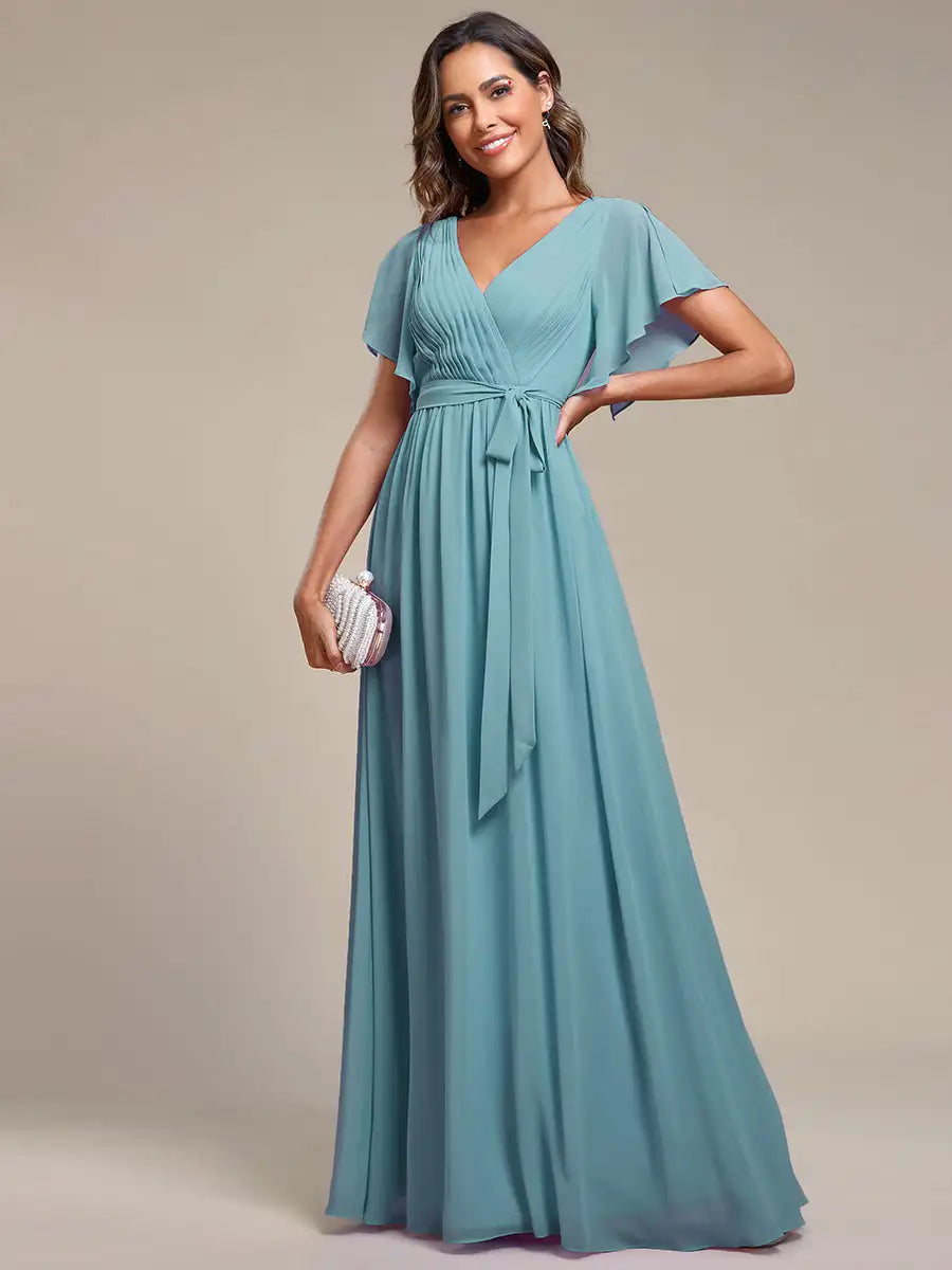 Celeste | Chiffon Ruffle Sleeve Evening Gown