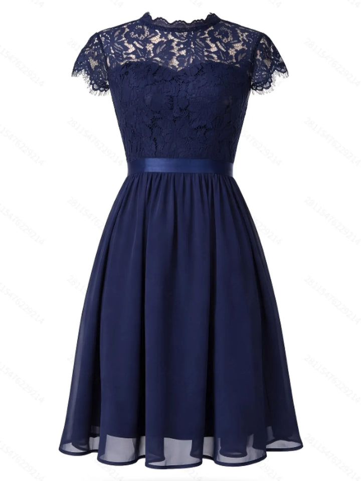 Elsie | Retro Lace Chiffon Midi Dress