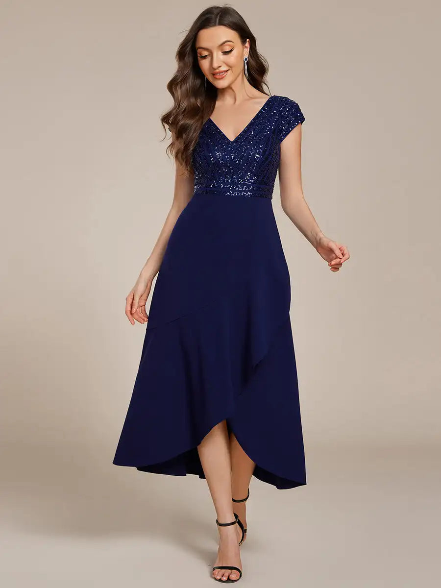 Nova | Sequin Detail V-Neck Evening Dress