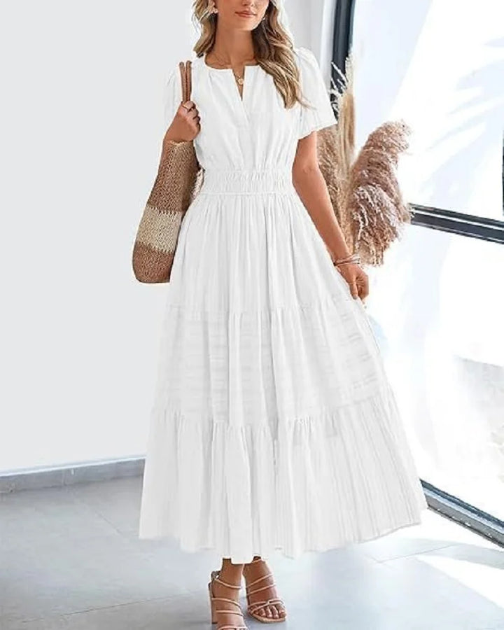 Francine | Pleated V-Neck Maxi Dress