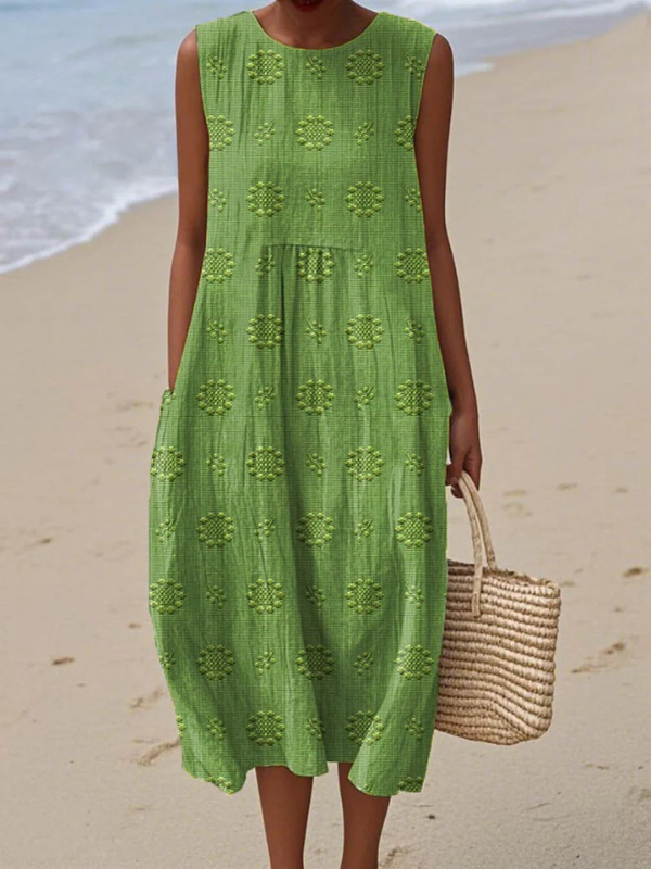 Sofia Pattern Midi Dress - Green