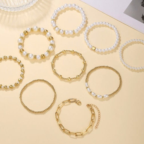 Premium Pearl Stacking Bracelet Set of 9