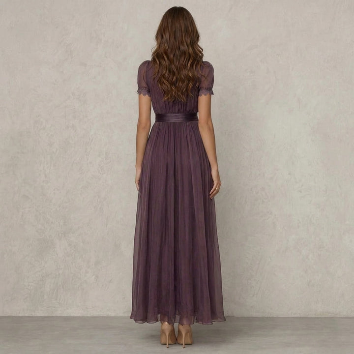 FLAVIA | Long Violet Lace Dress Elegant Silhouette Special Occasion