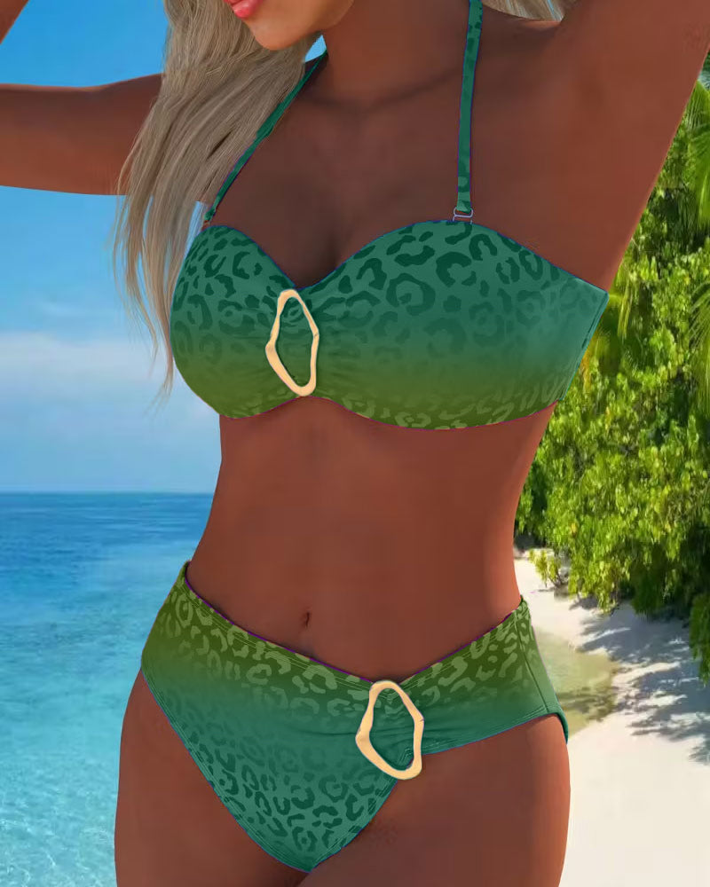 Sofia | Halter Neck Leopard Print Gradient Swimsuit
