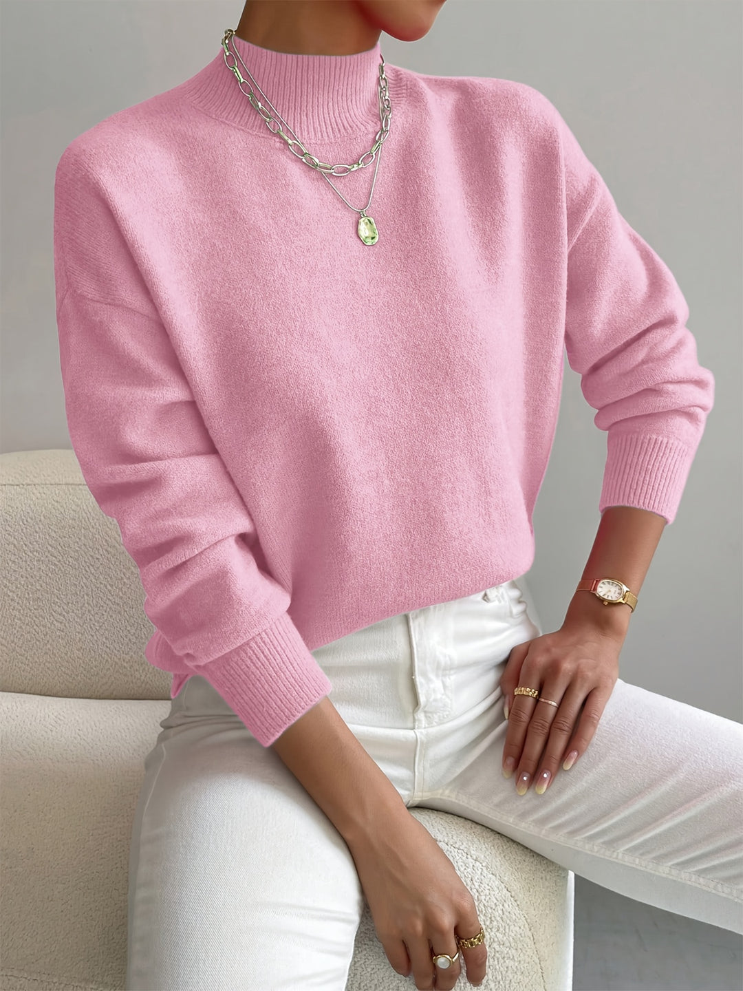 Rosalie | Mock Neck Drop-Shoulder Pullover