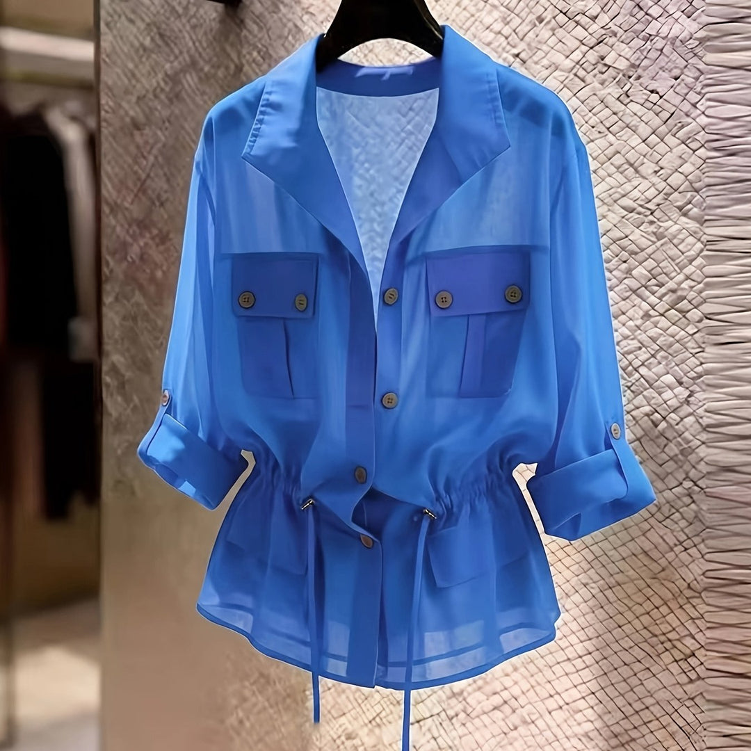 Perla | Pearl Chiffon Drawstring Shirt Jacket