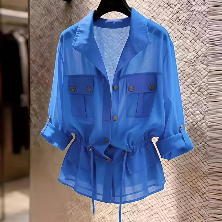 Perla | Pearl Chiffon Drawstring Shirt Jacket