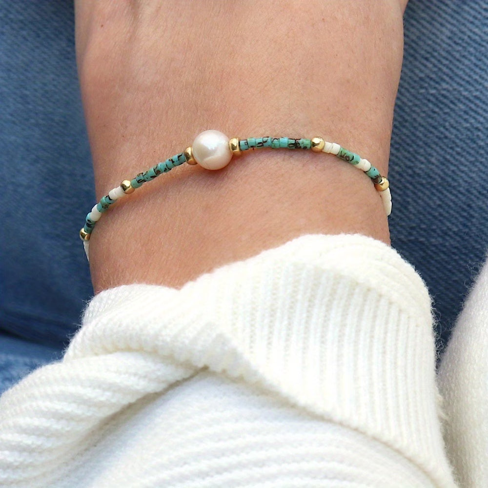 Minimal Turquoise and Pearl Bracelet
