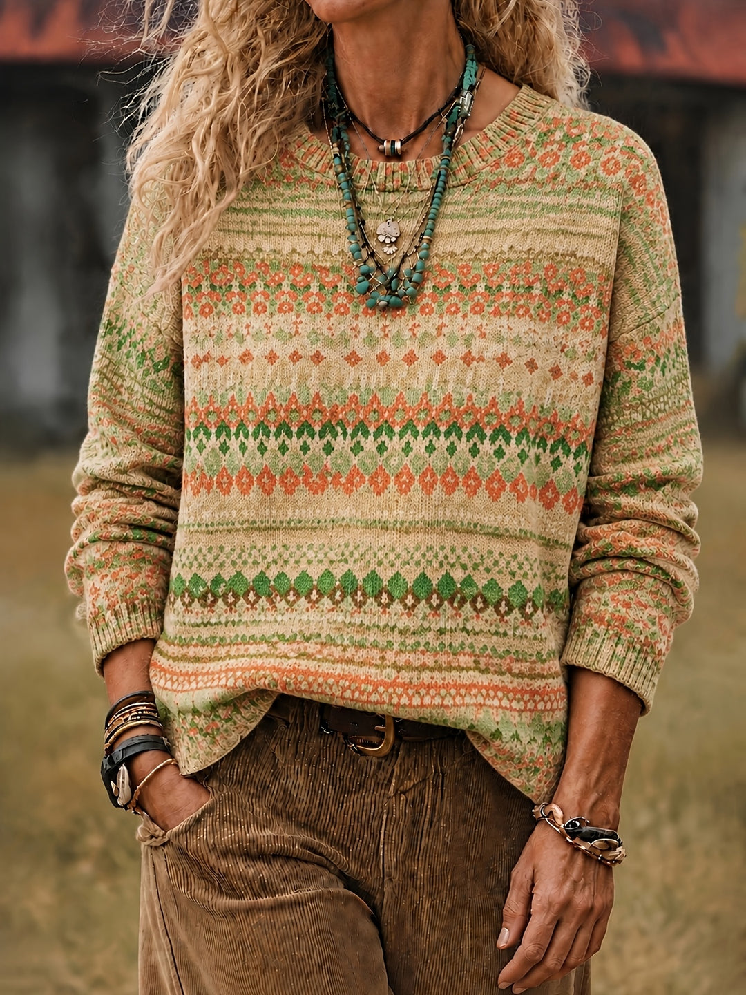 Ivy | All-Over Print Crew Neck Sweater