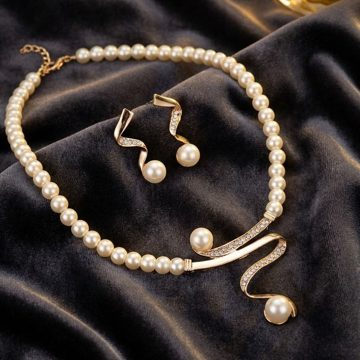 Elegant Wave Pearl Jewelry Set