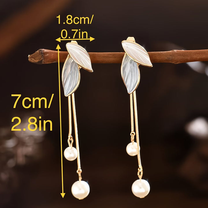 Long Pearl Leaf Earrings