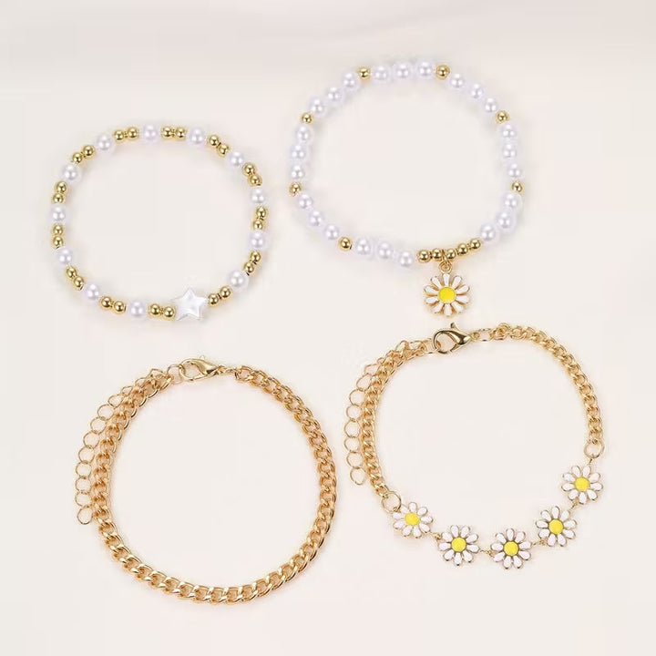 Pearl Daisy Stacking Bracelet Set of 4
