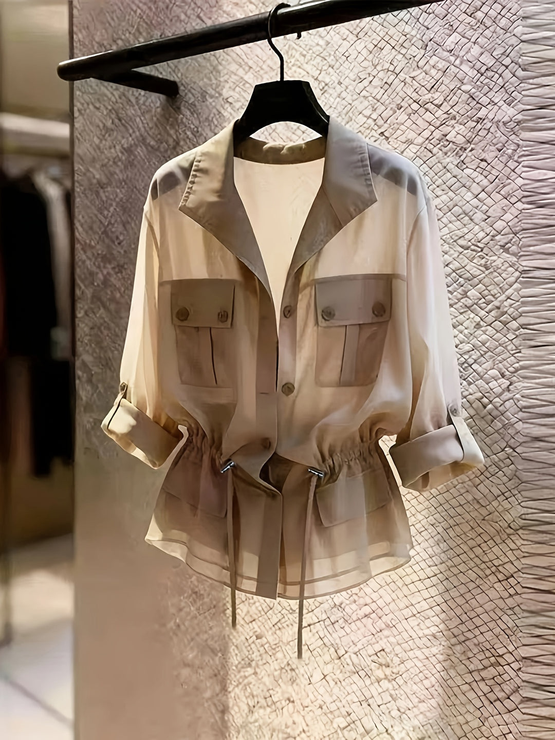 Perla | Pearl Chiffon Drawstring Shirt Jacket