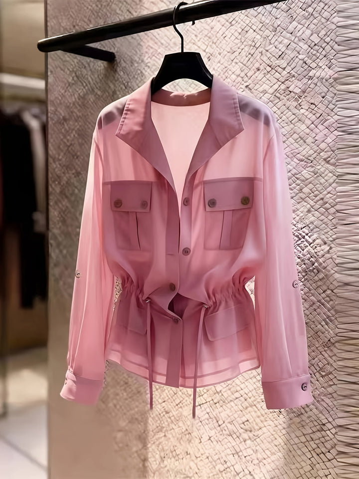 Perla | Pearl Chiffon Drawstring Shirt Jacket