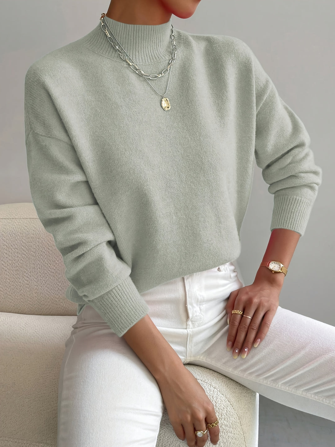 Rosalie | Mock Neck Drop-Shoulder Pullover