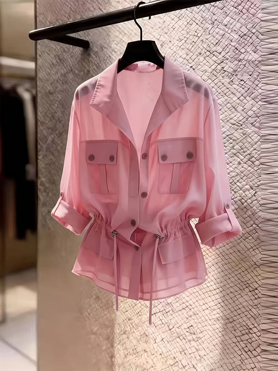Perla | Pearl Chiffon Drawstring Shirt Jacket