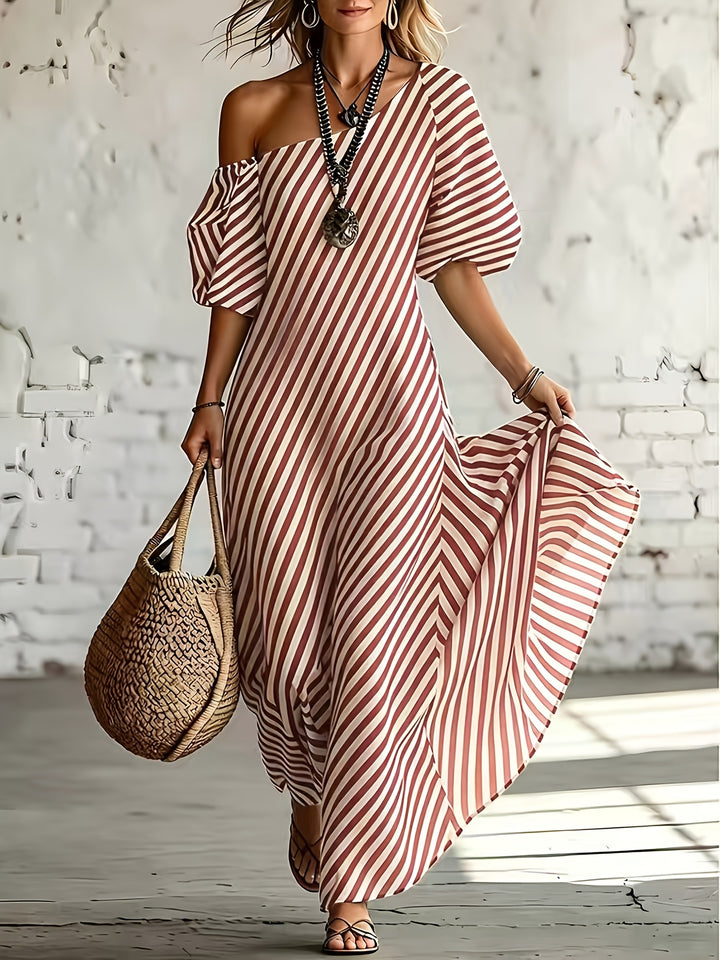 Delphine | Asymmetric Striped Maxi Dress
