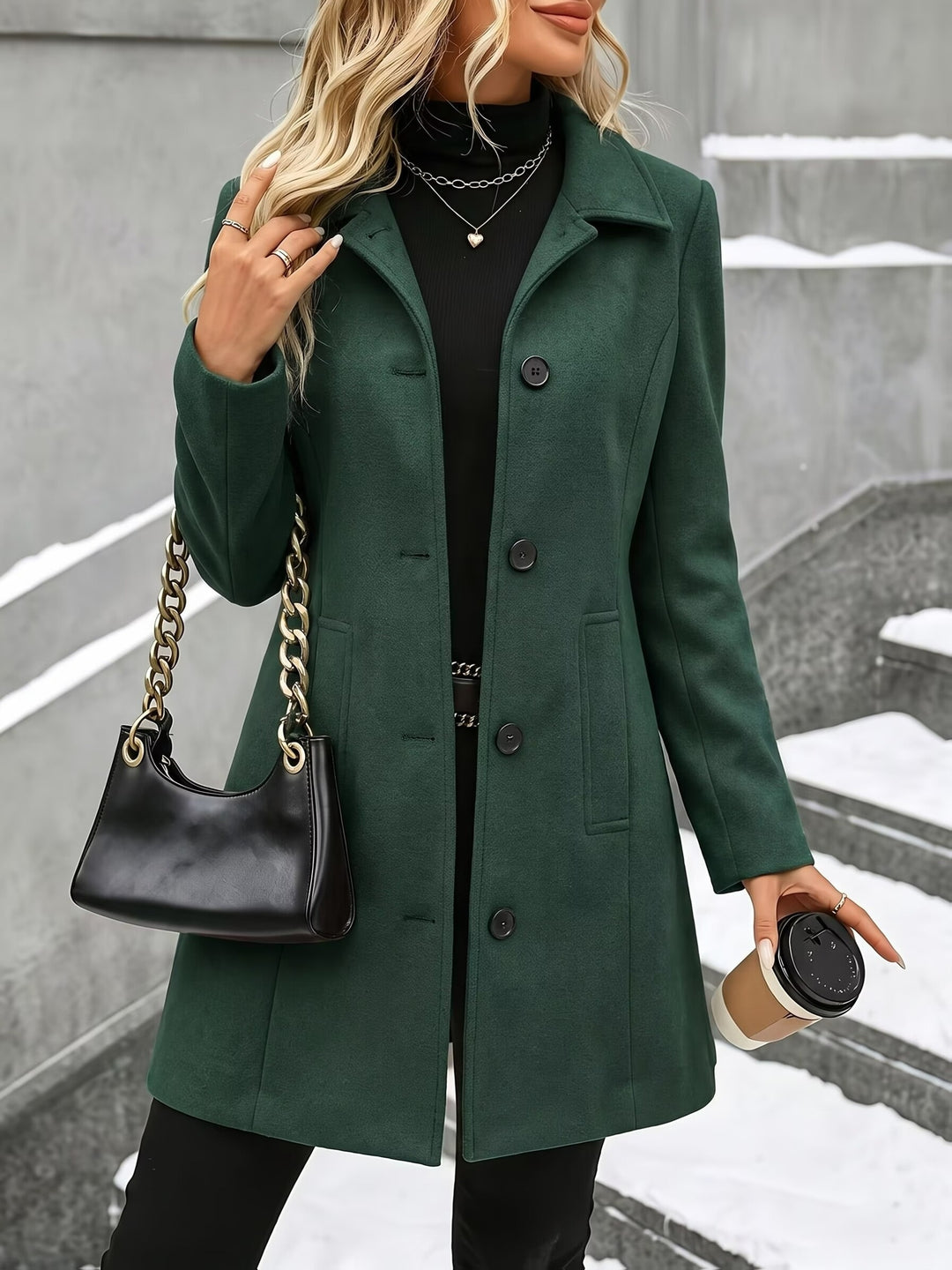 Elena | Tailored Tweed Overcoat with Stand Collar