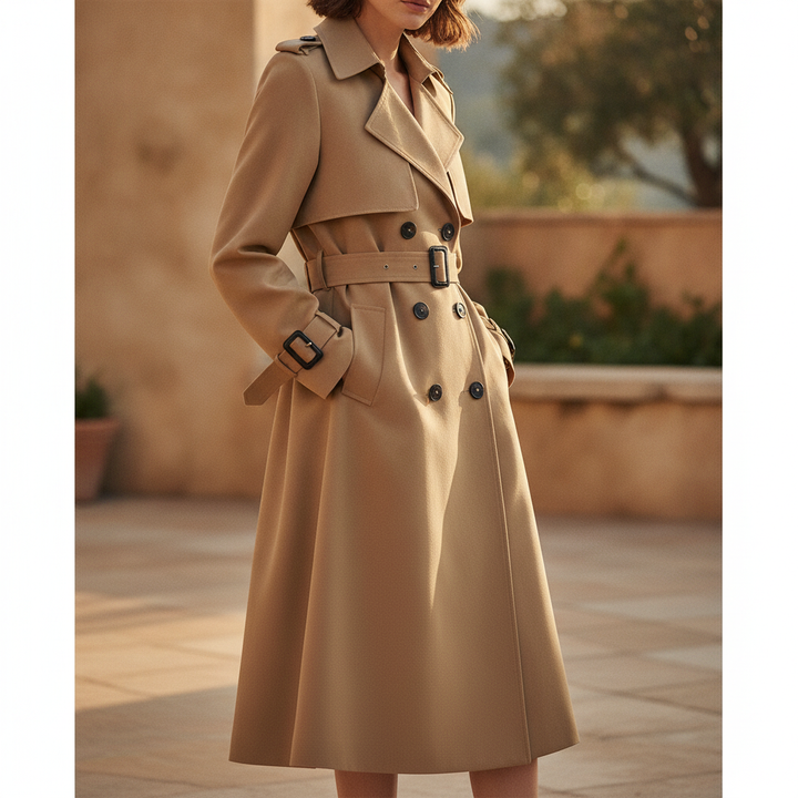 Albane | Women Brown Belted Trench Coat Double Breasted