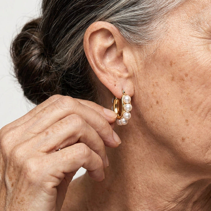 Clustered Pearl Hoop Earrings