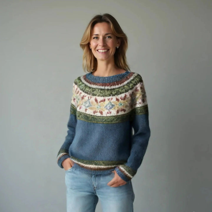 Olivia | Women's Nordic Jumper Boat Neck Relaxed Fit Multicolour